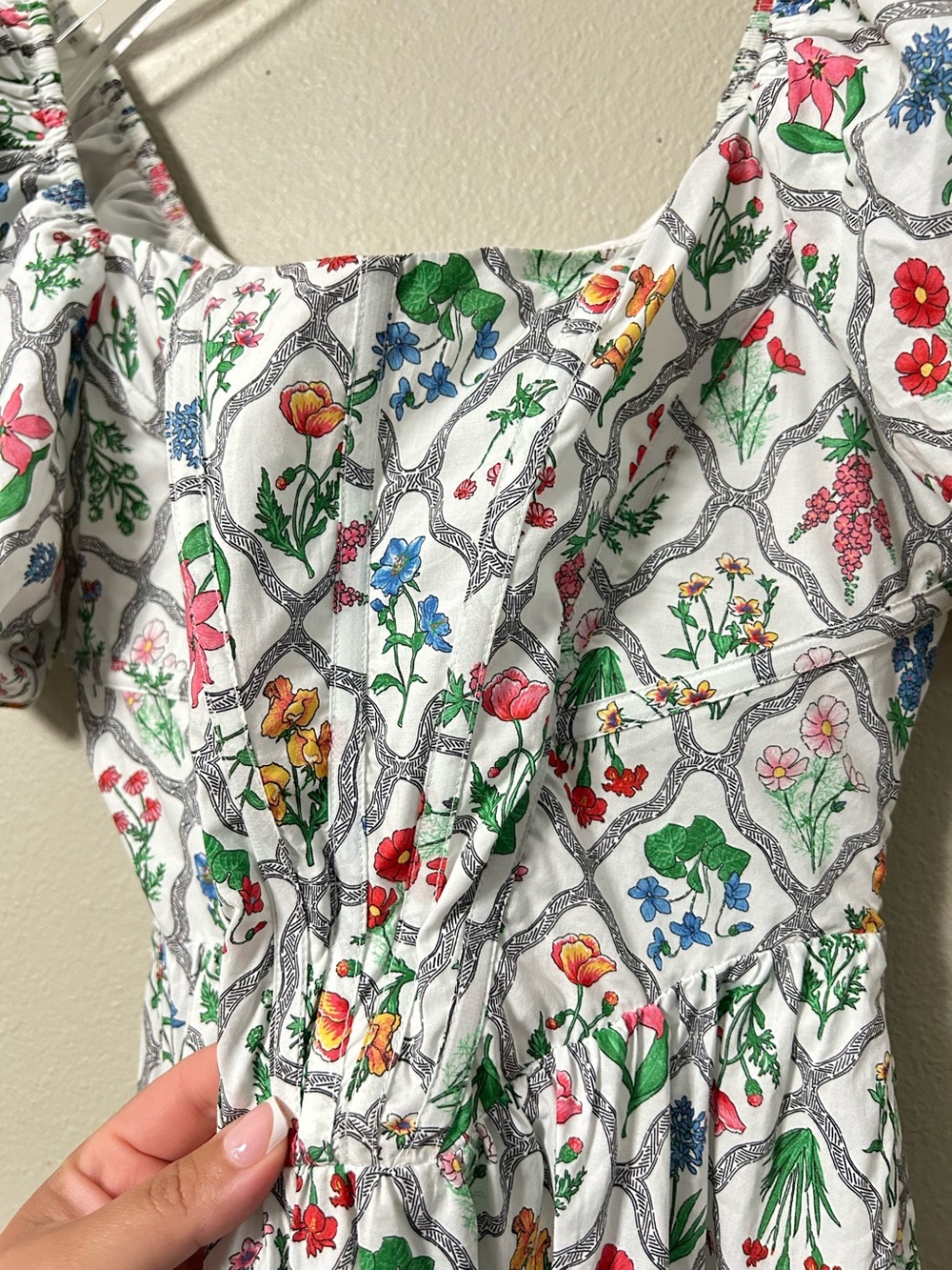 Moon River  Floral Milkmaid Puff Sleeve Midi Dress S Cotton Cottagecore - Picture 3 of 12